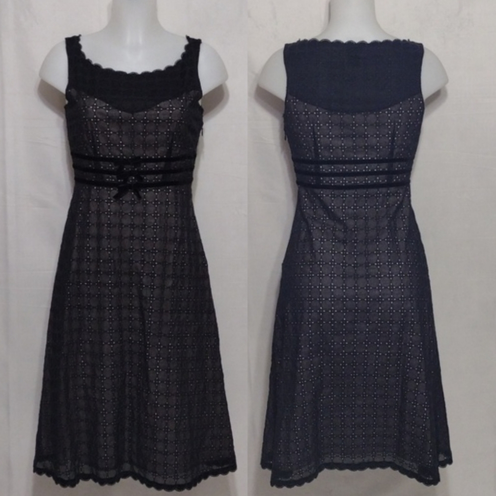 Odille Black Lace Crochet Overlay Midi Dress Women’s Size 4 Romantic Boho Chic